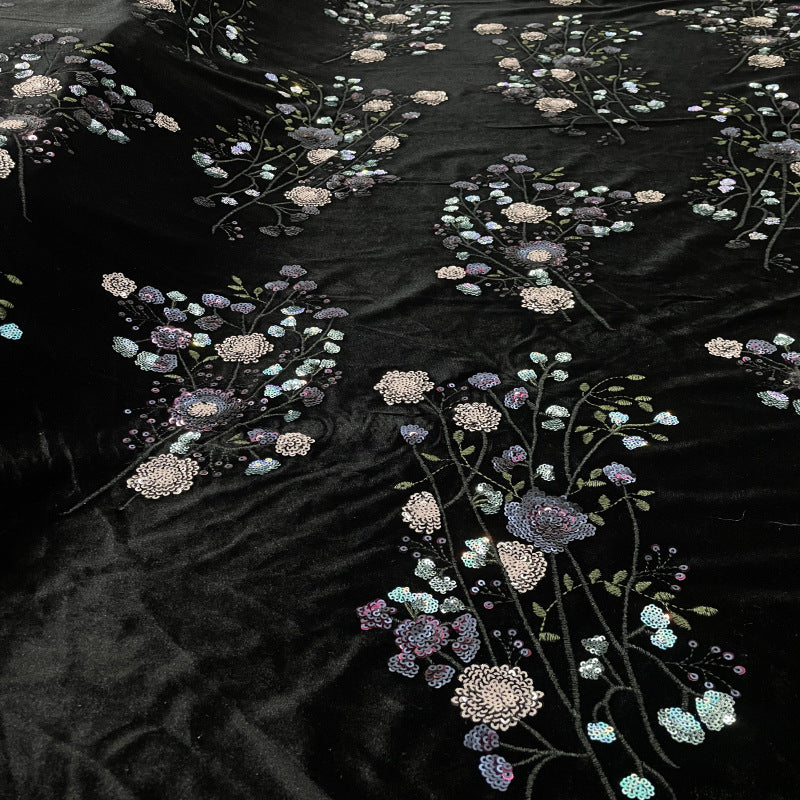 Botanical Sequin Embroidered Velvet Fabric — fabric photo 3