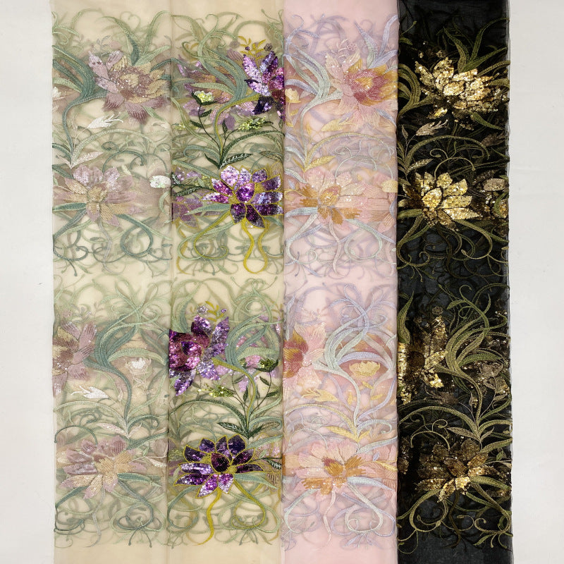 Multicolor Botanical Sequin Embroidered Bridal Fabric – Design 01823 — fabric photo 4