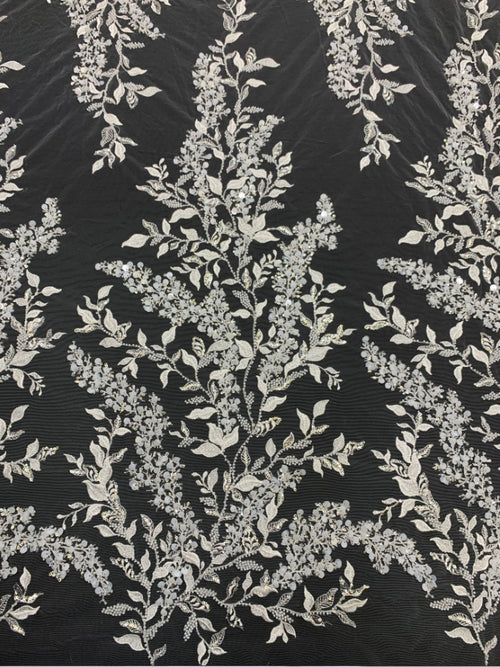 3D 3/7 mm Sequin & White-Core Bead Embroidered Bridal Fabric – Design 50591 — fabric photo 2