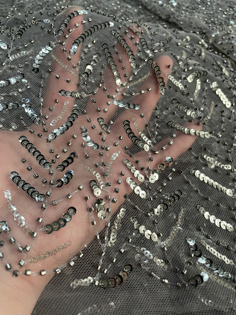 Gray Seed Bead & 3/5mm Sequin Fabric — fabric photo 4