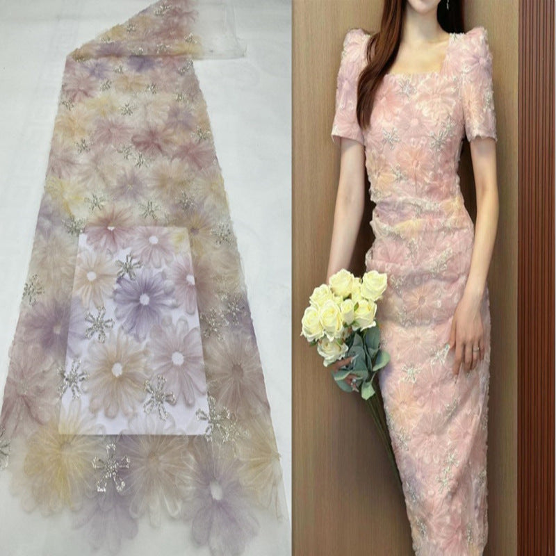 Floral Print Bugle Bead & Sequin Dress Fabric