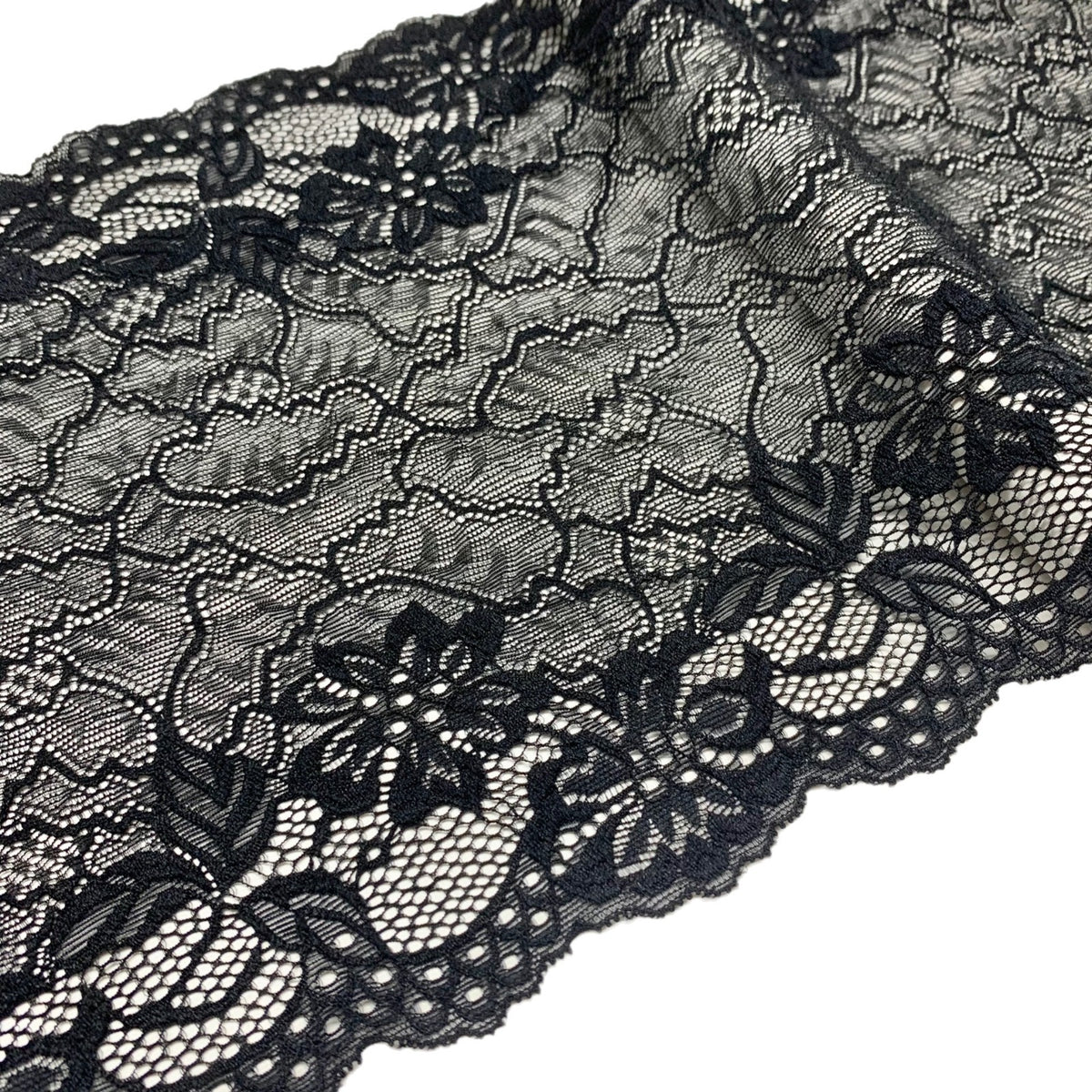 Large Floral Double-Scallop Picot-Edge Stretch Lace Trim 23 cm