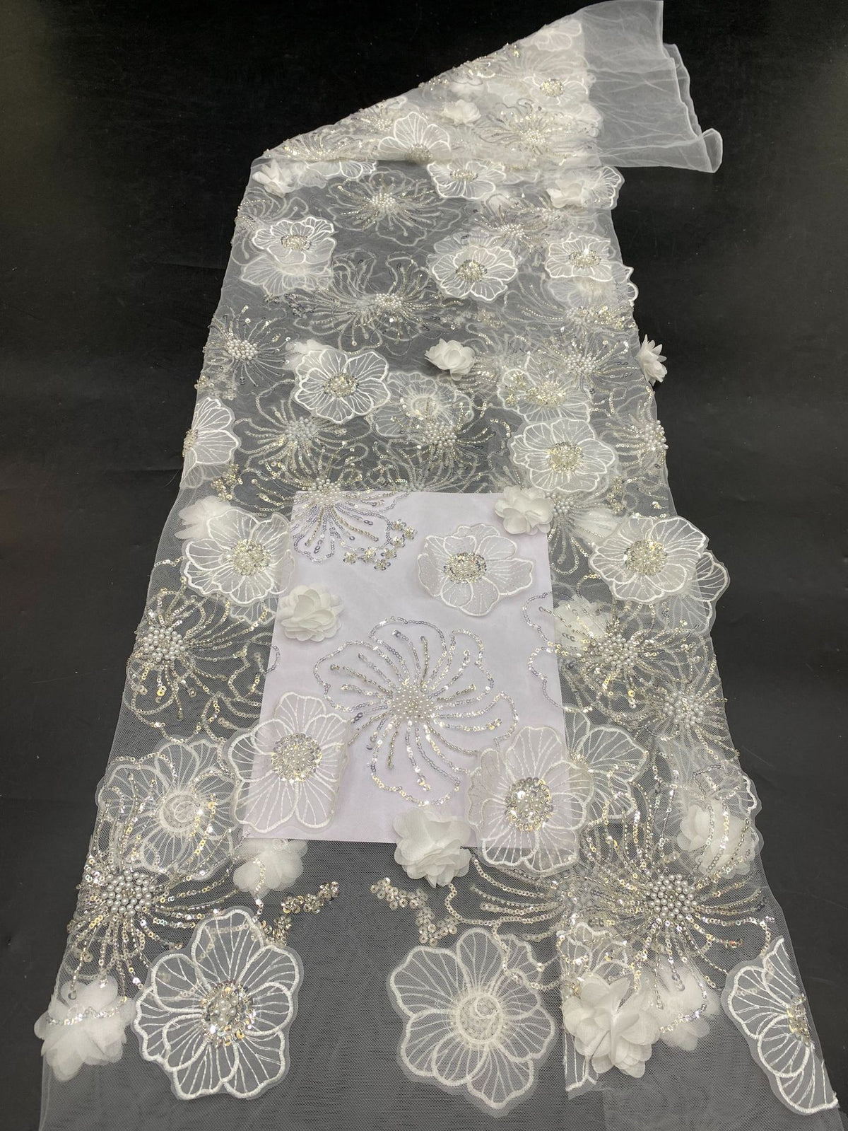 3D Sequin & Bubble-Bead Embroidered Bridal Fabric – Design 04255 — fabric photo 6