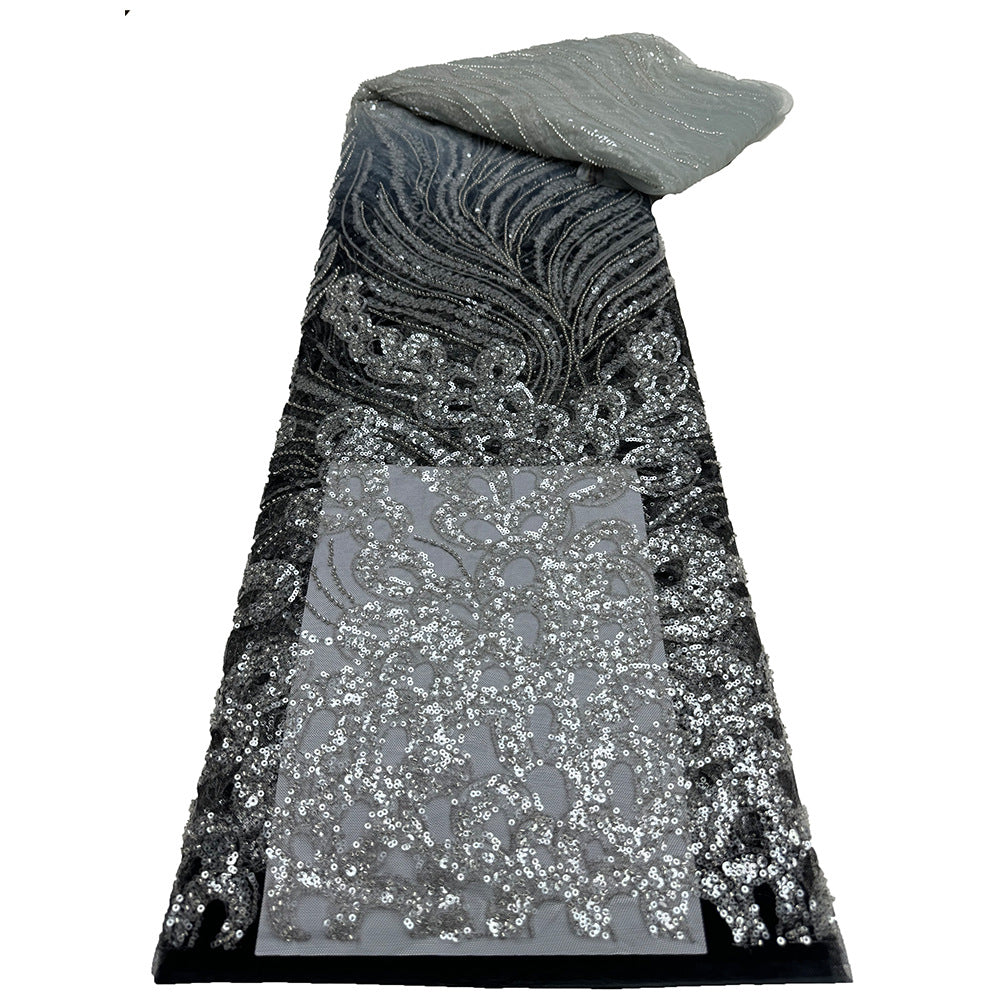Heavy Gradient Sequin & Bugle-Bead Embroidered Lace Fabric — fabric photo 5