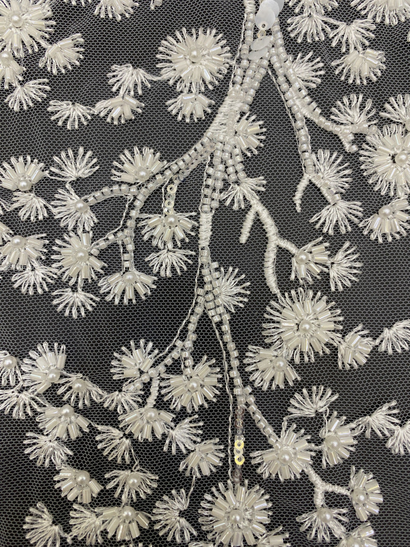 Botanical Sequin & Bugle-Bead Embroidered Bridal Fabric – Design 11647 — fabric photo 3