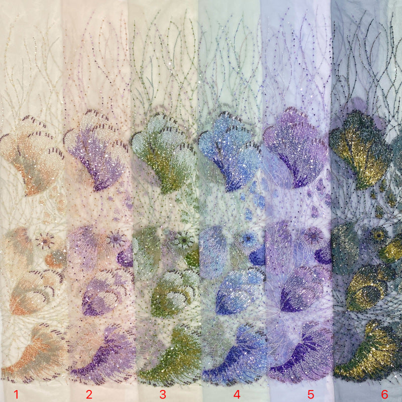 Floral Bugle Bead Crystal Sequin Bridal Fabric