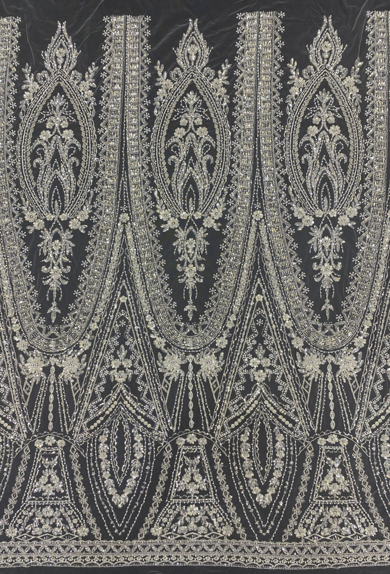 Crystal-Look Sequin & Bubble-Bead Embroidered Bridal Fabric – Design 68703 — fabric photo 6