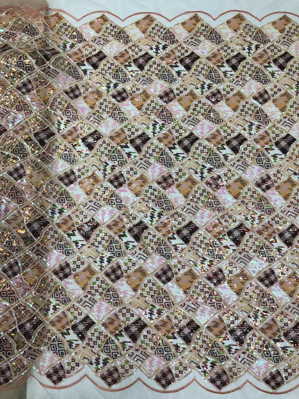 Grid Pattern Iridescent 2/3/4 mm Sequin Embroidery — fabric photo 2