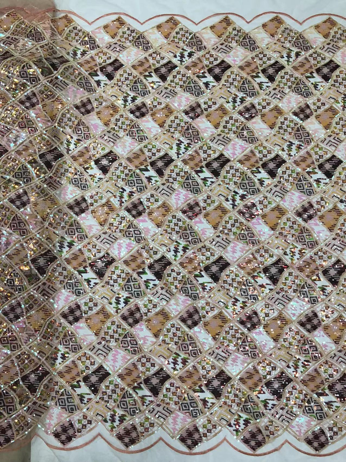 Grid Pattern Iridescent 2/3/4 mm Sequin Embroidery — fabric photo 2