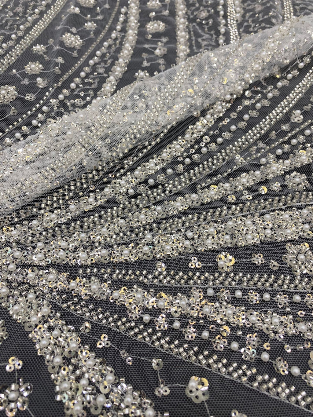 Crystal-Look Sequin & Bubble-Bead Embroidered Bridal Fabric – Design 09407 — fabric photo 5
