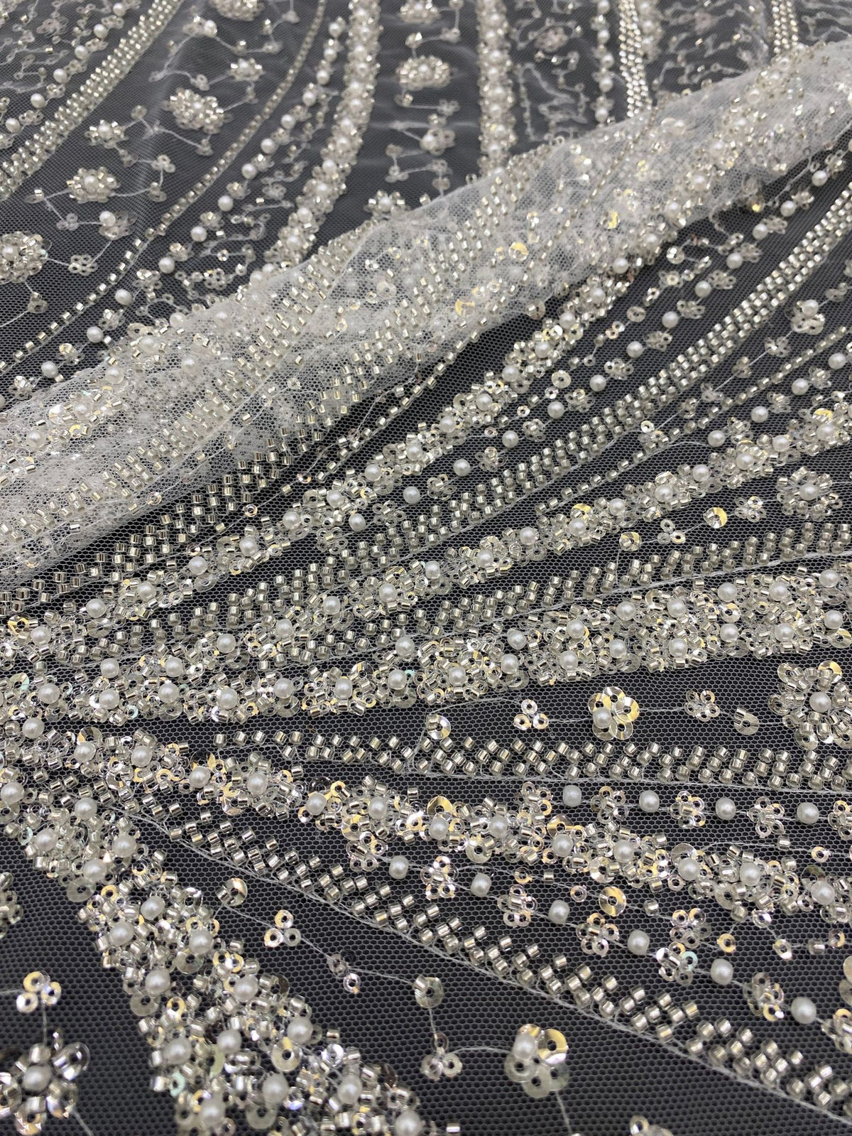 Crystal-Look Sequin & Bubble-Bead Embroidered Bridal Fabric – Design 09407 — fabric photo 5