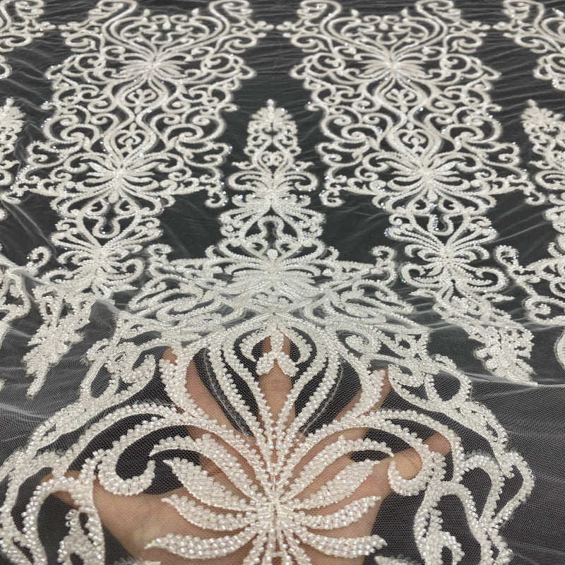 Heavy Symmetrical Bead Sequin Bridal Fabric — fabric photo 3