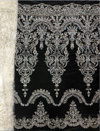 3 mm Crystal-Look Sequin & Silver-Bead Embroidered Bridal Fabric — fabric photo 6