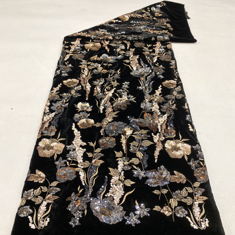 Velvet with Double Beads and Colorful Sequins — fabric photo 2