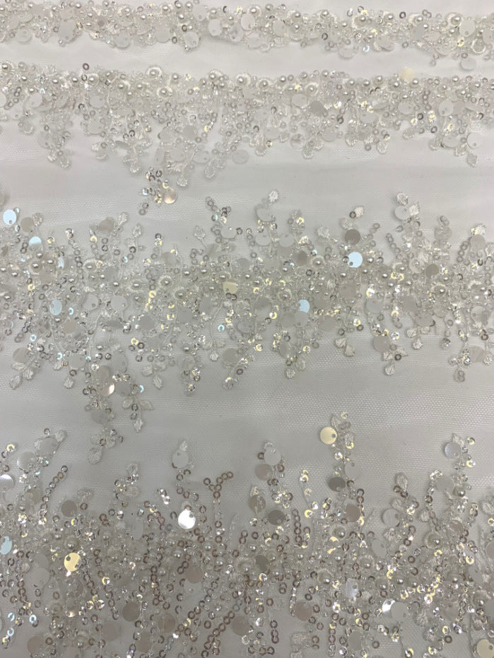 3 mm Sequin & Double-Bead Embroidered Bridal Fabric — fabric photo 5