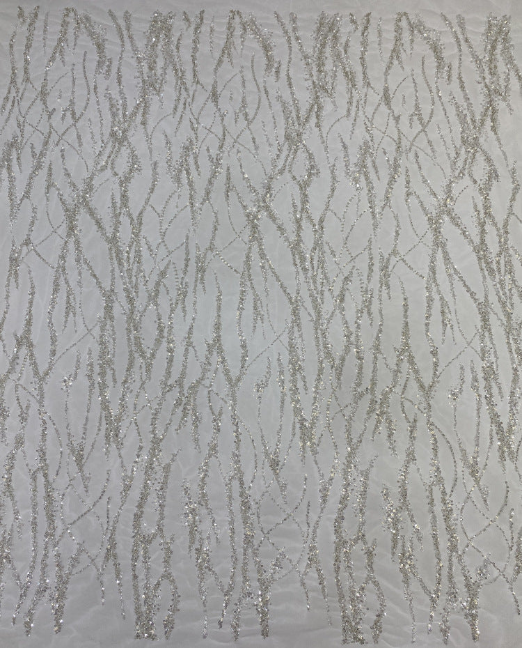 Abstract Silver Bead and 2/4 mm Crystal Sequin Fabric — fabric photo 5