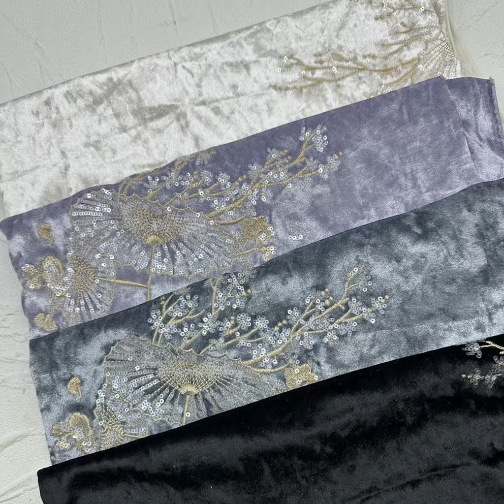 Vintage Umbrella 3D Embroidery Velvet - Elegant for Coats & Evening Gowns