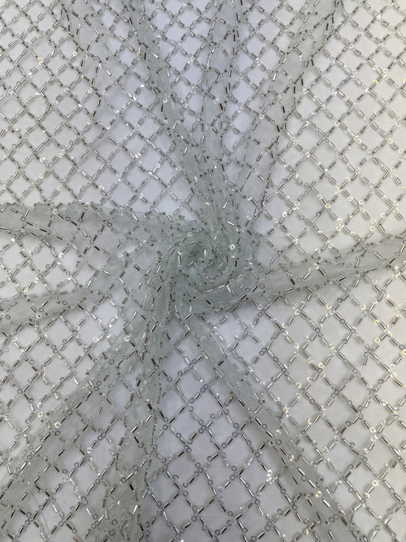 Diamond Bugle Bead & 3mm Crystal Sequin Fabric