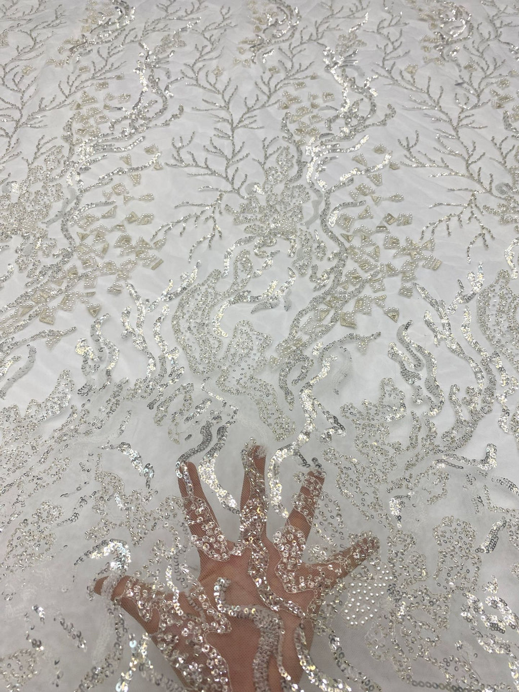 Silver Thread Foam Bead & Sequin Embroidery Fabric — fabric photo 4