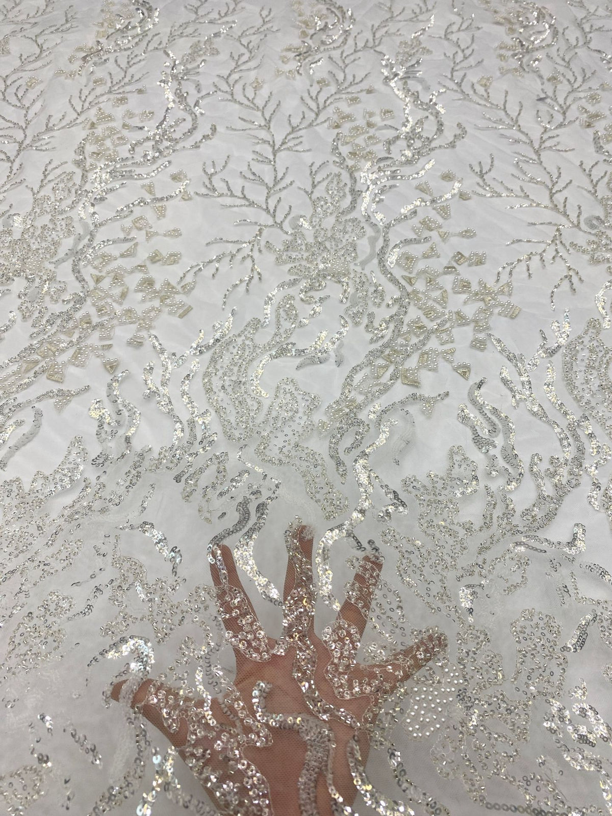 Silver Thread Foam Bead & Sequin Embroidery Fabric — fabric photo 4