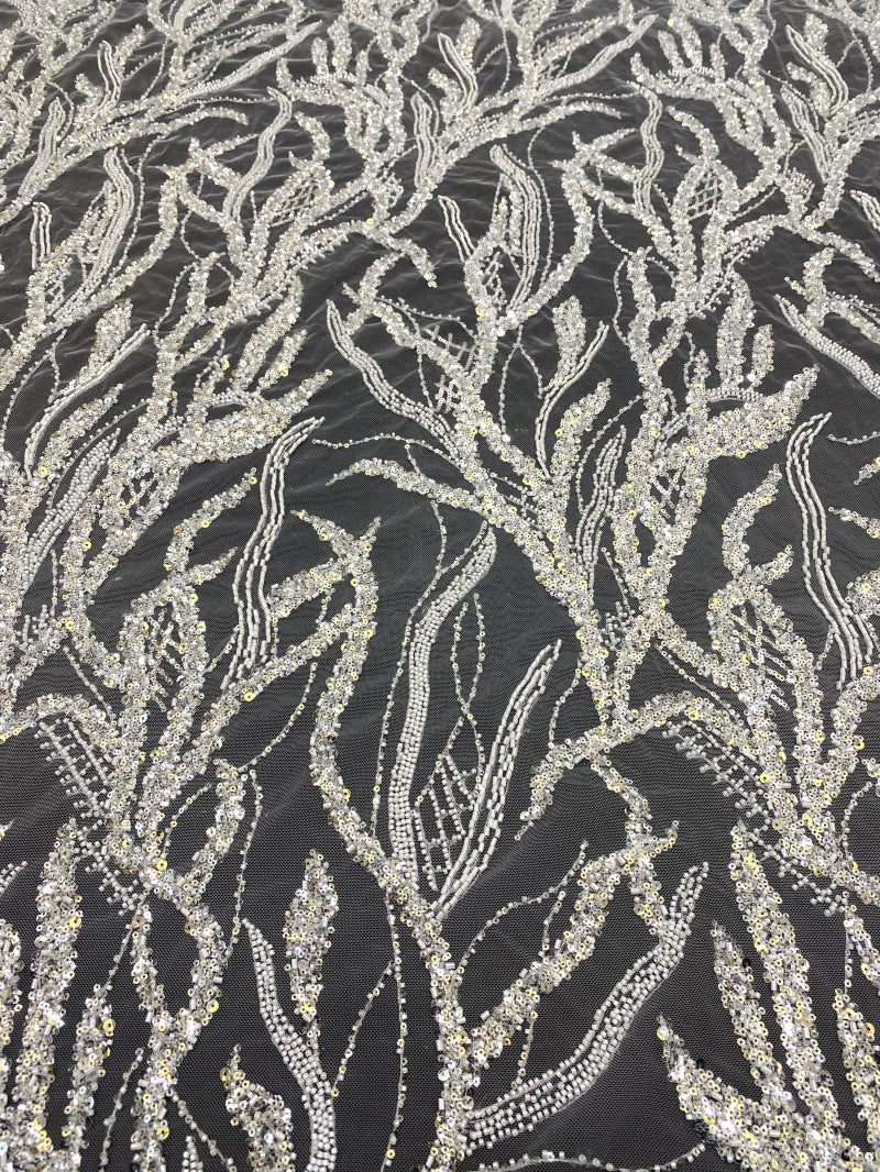 Silver Bead Crystal Sequin Embroidered Bridal Fabric — fabric photo 6