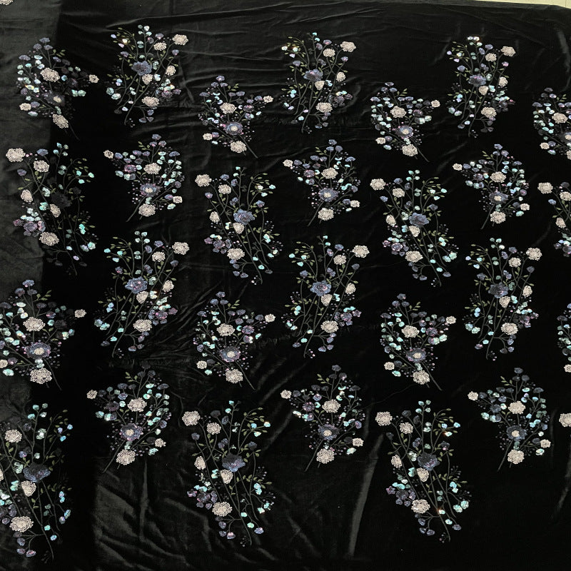 Botanical Sequin Embroidered Velvet Fabric — fabric photo 2