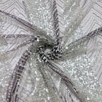 Linear Bugle Bead & Sequin Embroidered Mesh Fabric – Per Yard — fabric photo 2