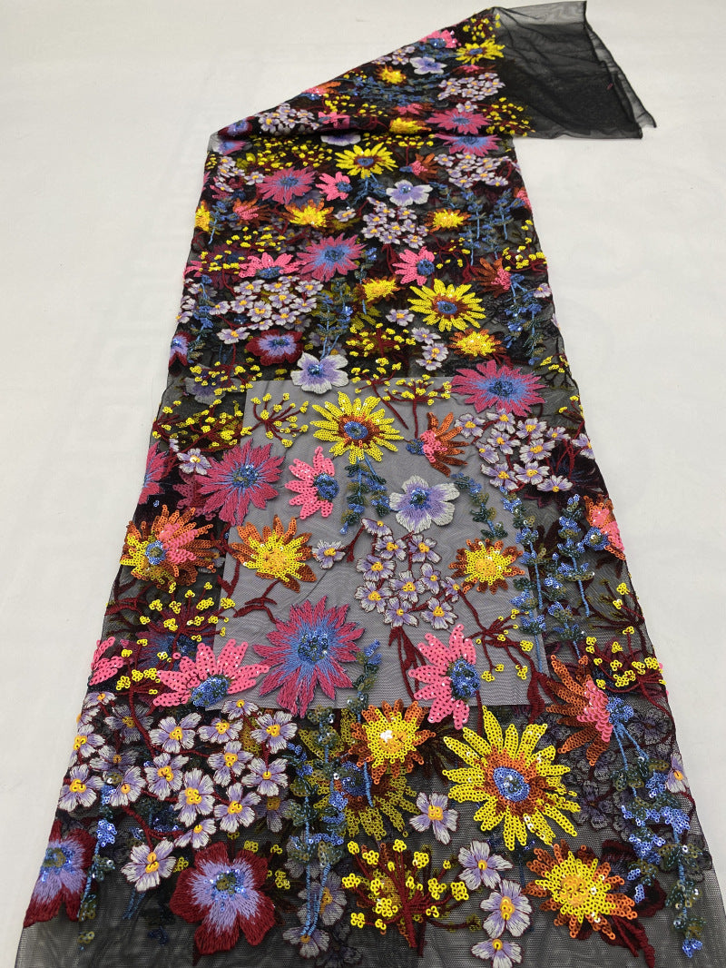 Multicolor Thread and Sequin Flat Embroidery Fabric — fabric photo 6