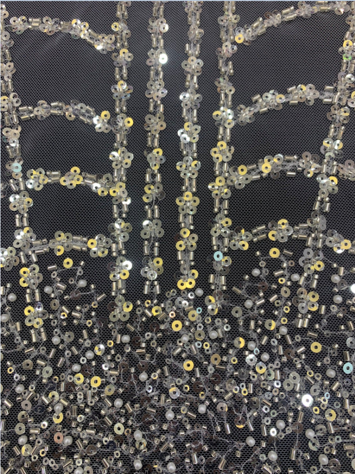 Heavy Crystal-Look Sequin & Triple-Bead Embroidered Bridal Fabric — fabric photo 5