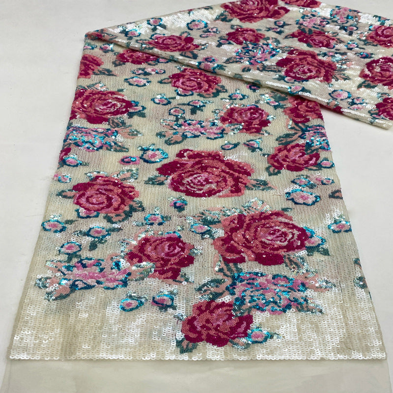 Peony Motif Colorful Laminated Sequin Fabric — fabric photo 2