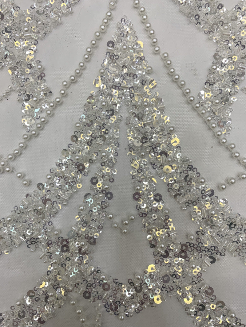 Precision Bugle Foam Bead Sequin Embroidered Fabric — fabric photo 5