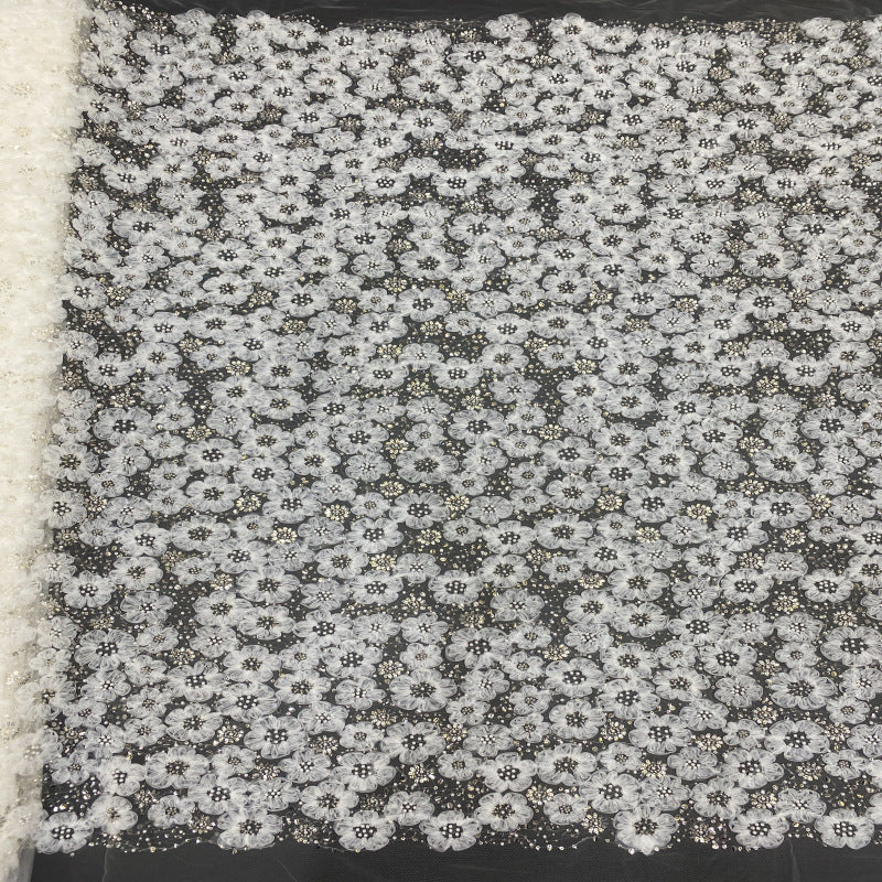 Allover Sequin & Bubble-Bead Embroidered Bridal Fabric