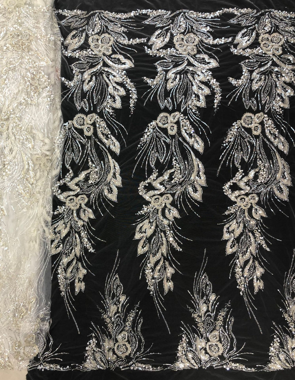 Heavy 3/7 mm Sequin & Triple-Bead Embroidered Bridal Fabric – Design 44351 — fabric photo 3