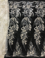 Heavy 3/7 mm Sequin & Triple-Bead Embroidered Bridal Fabric – Design 44351 — fabric photo 3