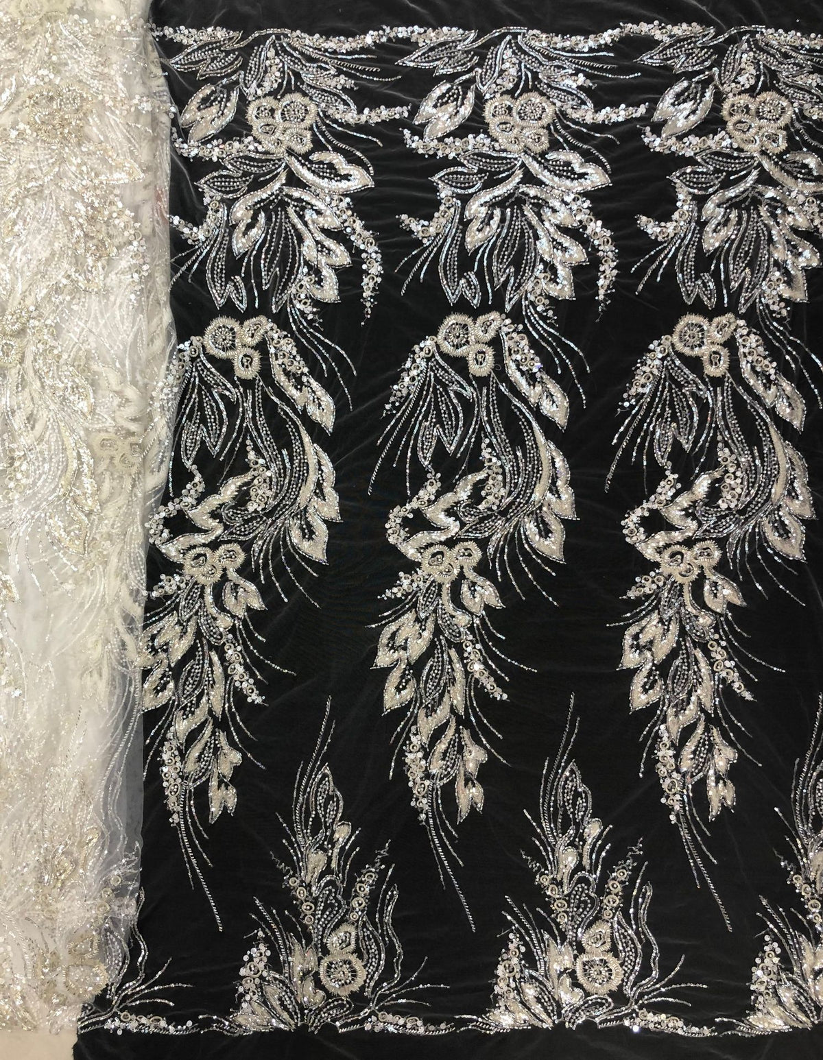 Heavy 3/7 mm Sequin & Triple-Bead Embroidered Bridal Fabric – Design 44351 — fabric photo 3