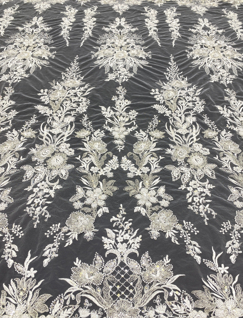 Beaded Sequin Wedding Lace with Rope Embroidery — fabric photo 6
