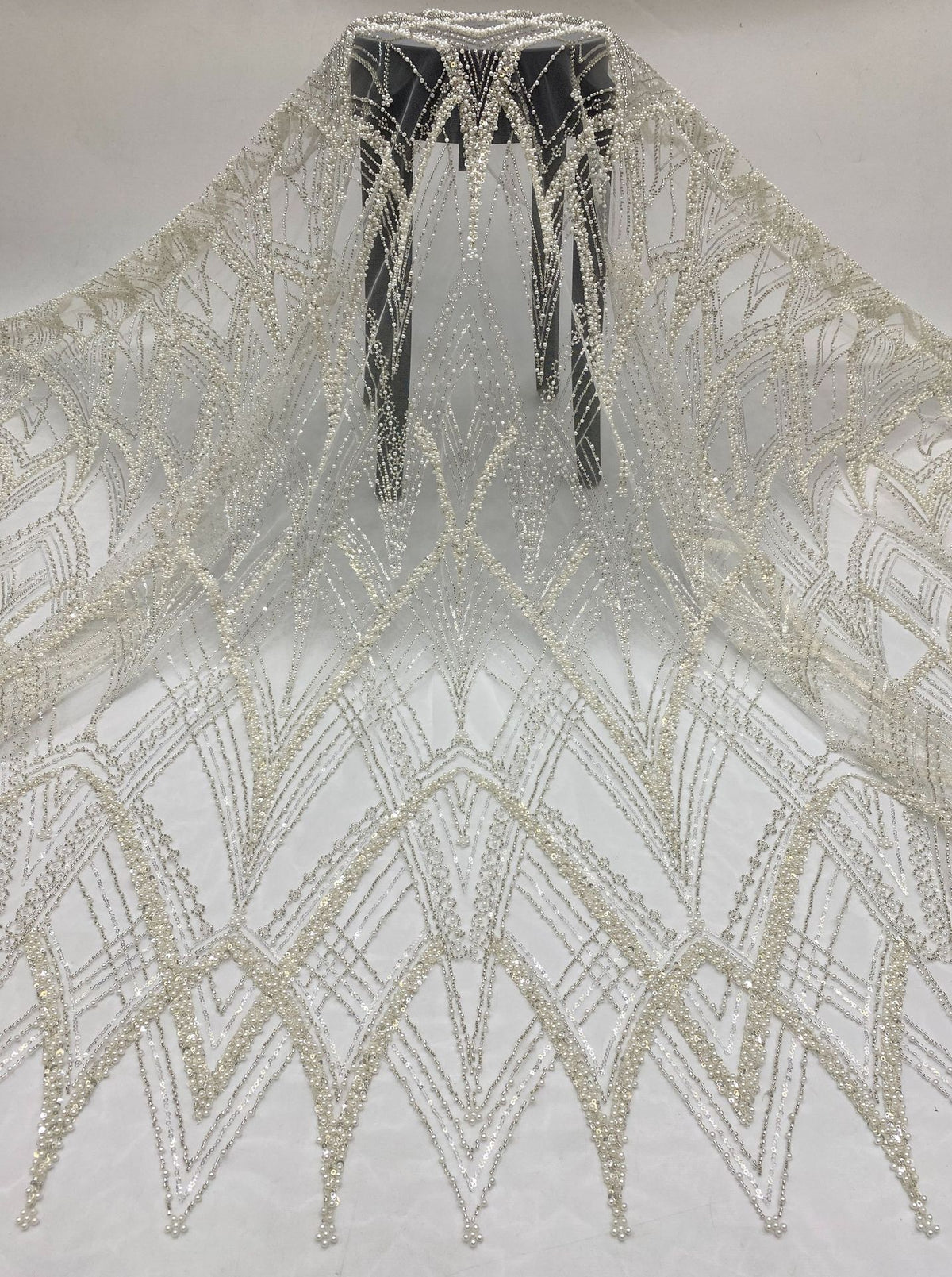 Heavy Raised Bead and Sequin Bridal Embroidery Fabric — fabric photo 6