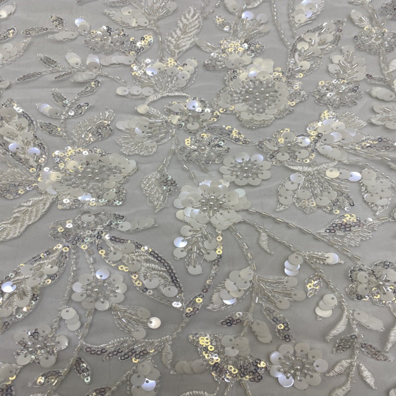 Botanical Sequin & Bugle-Bead Embroidered Bridal Fabric – Design 90207 — fabric photo 2