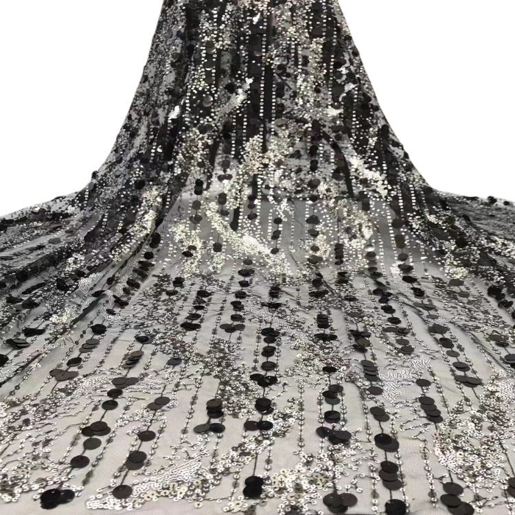 Fine 3/5/12 mm Sequin Embroidered Tulle Mesh Fabric
