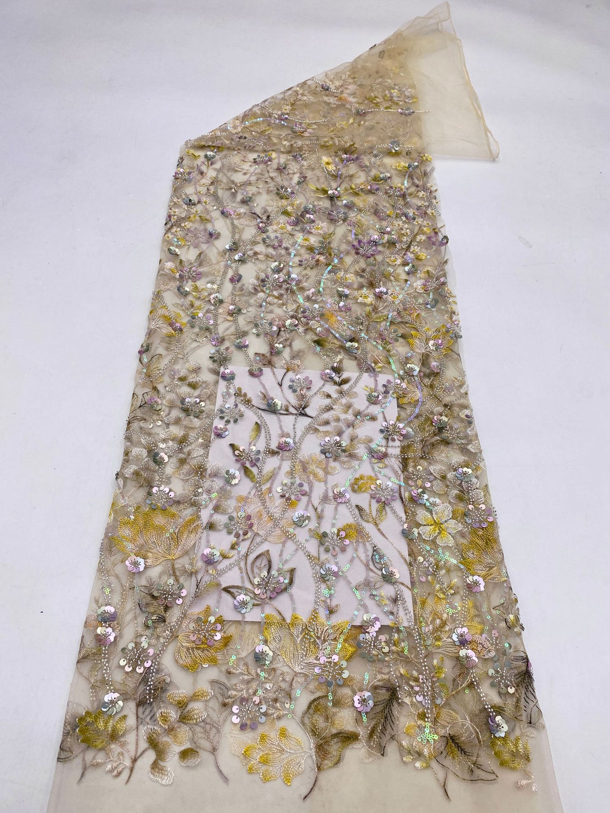 Printed Bead & Sequin Embroidered Dress Fabric — fabric photo 6