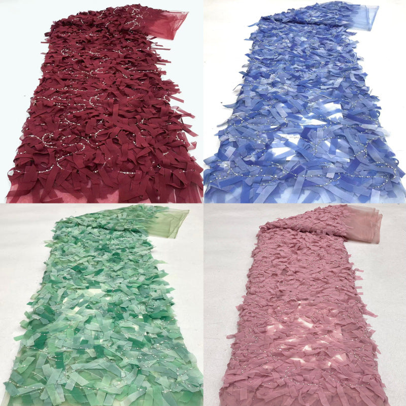Floral Beaded Sequin Embroidery Fabric for Gowns