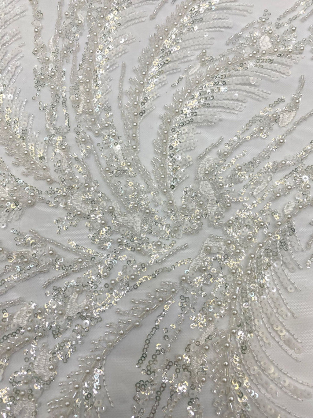 Bugle and Foam Bead Sequin Wedding Lace Fabric — fabric photo 5