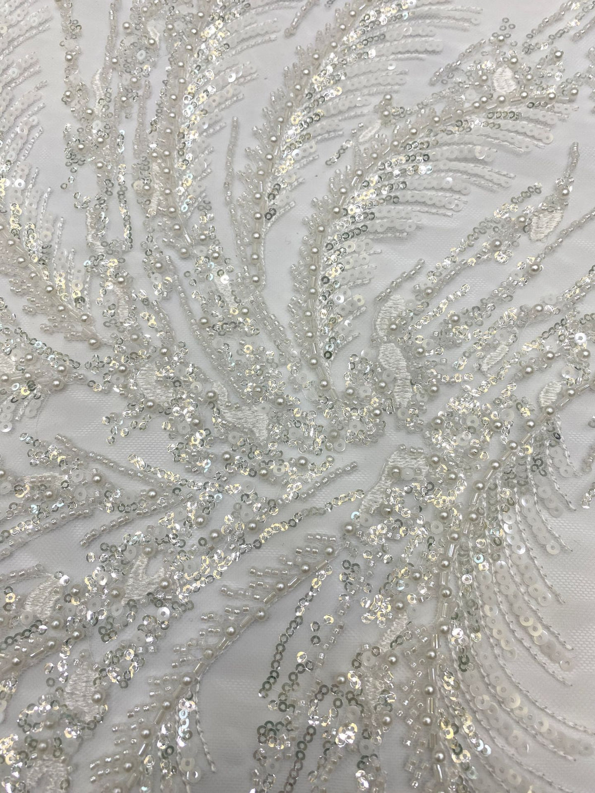 Bugle and Foam Bead Sequin Wedding Lace Fabric — fabric photo 5