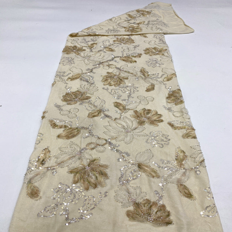 Velvet Ribbon Bead & Sequin Embroidered Fabric — fabric photo 2