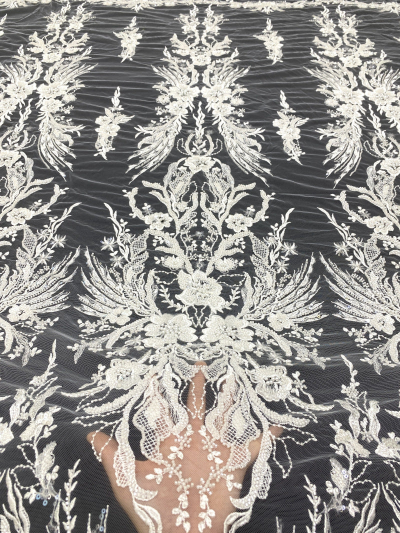 Thread Embroidery & Foam Bead Sequin Fabric — fabric photo 2