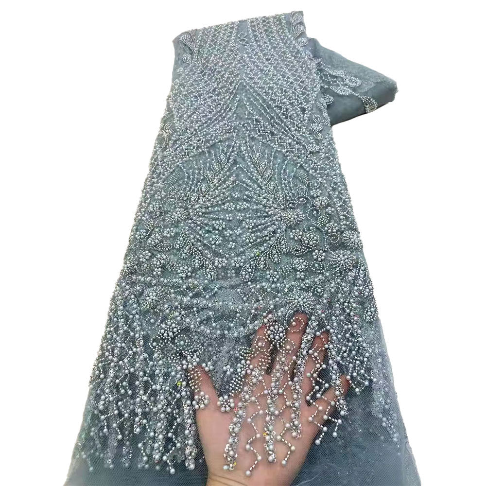 European Bugle-Bead Sequin Embroidered Mesh – Per Yard — fabric photo 4