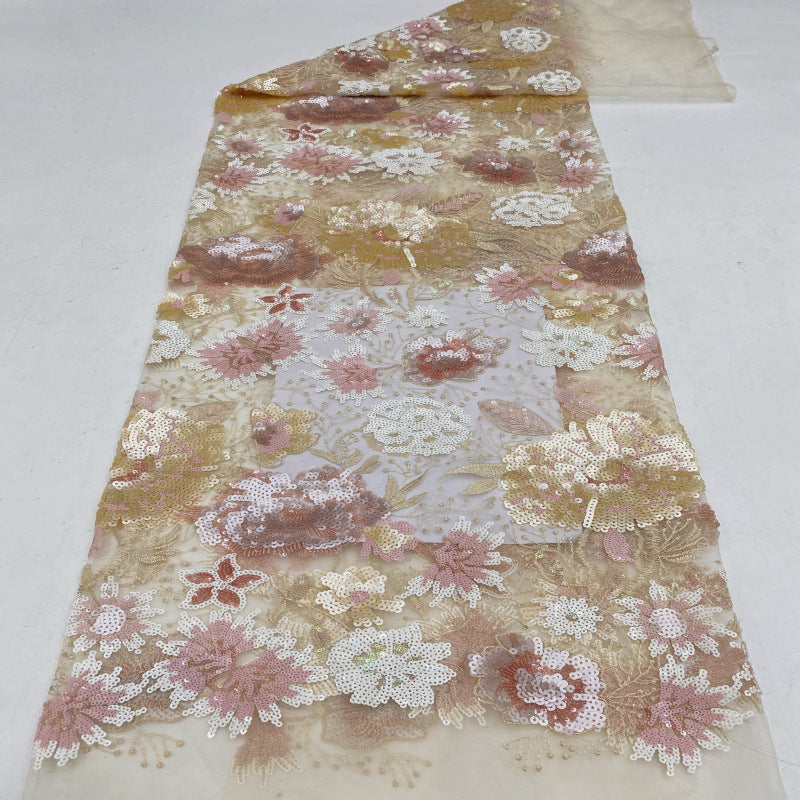 Large Floral Sequin Fabric in Apricot & Black Base — fabric photo 3