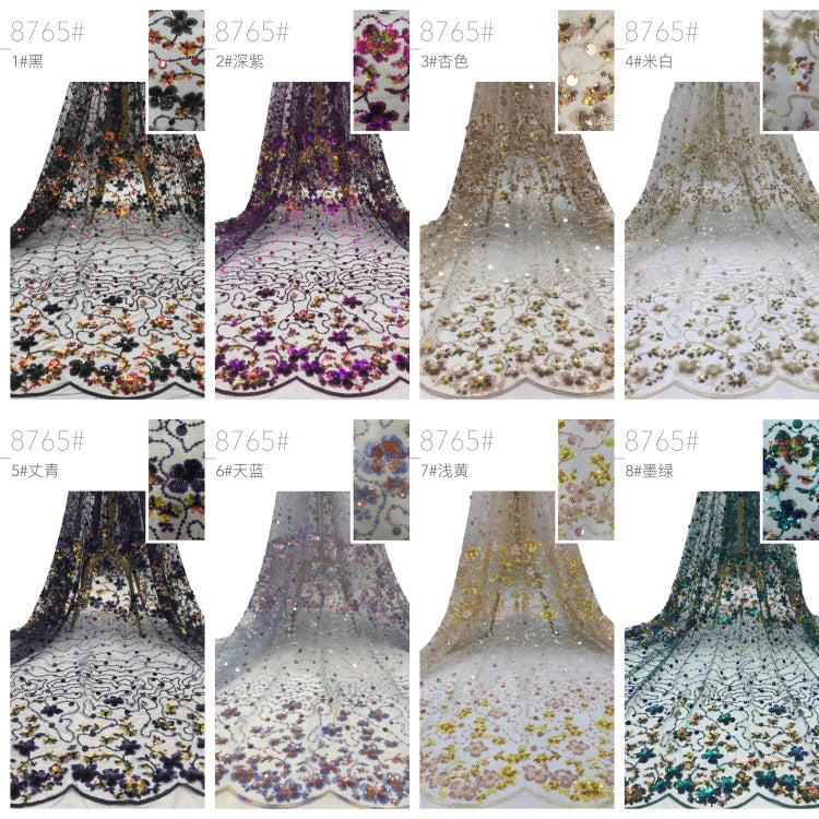 2/3/5/9/12 mm Sequin Embroidered Bridal Fabric