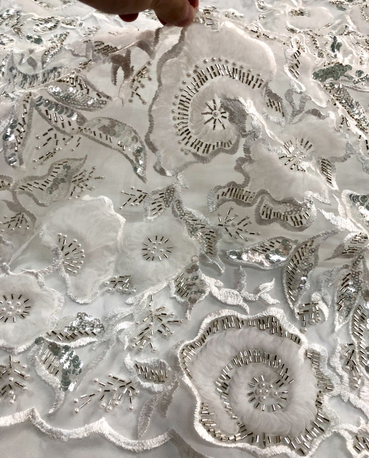 Corded Bugle Bead & 4/7 mm Crystal Sequin Fabric — fabric photo 3