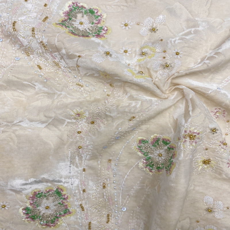 Fleece Base Bugle Bead Sequin Embroidery Fabric — fabric photo 2